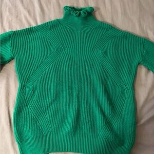 TOPSHOP Ruffle Neck Sweater Green Womens Sz US 4 Pullover Long Sleeve